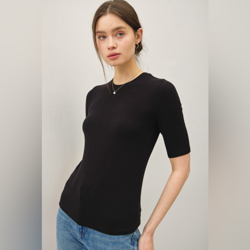 407B-BLACK. Modal Classic Ribbed Crewneck Top